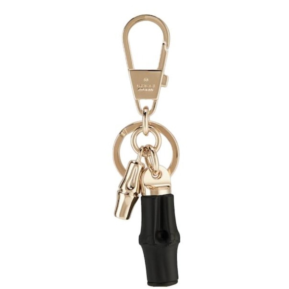 Gucci Bamboo Keychain Black Resin Gold‑Tone Hardware Italy Logo Bag Charm 828187